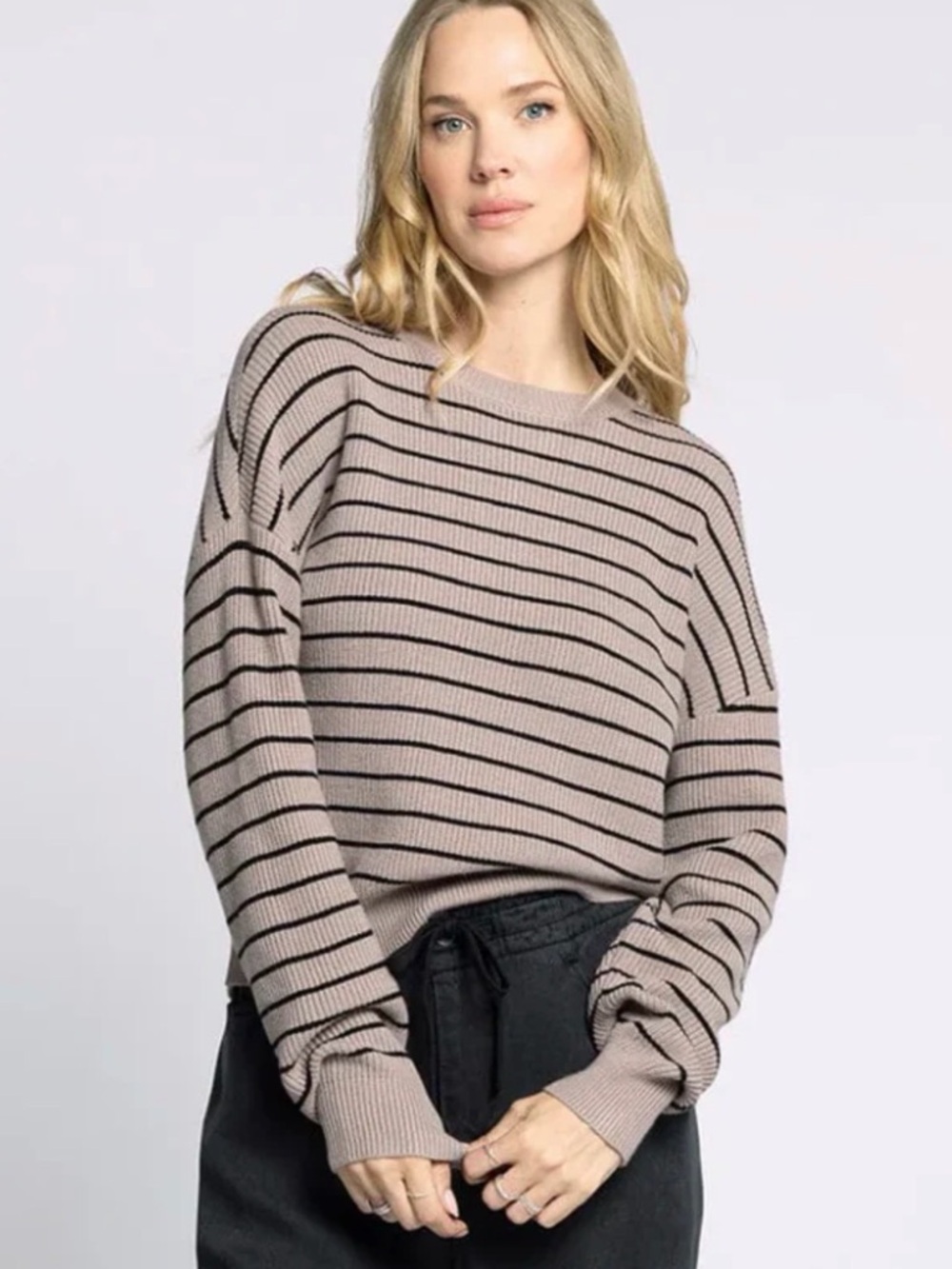 Thread & Supply NWT Ely Striped Taupe and black sweater. Size Large